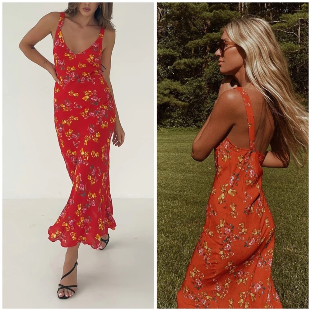 Rumored Sunnyside Midi Dress Red Floral Size Small
